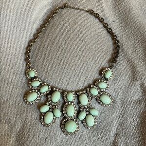 Green and Silver Bib Necklace with Cascading Stones